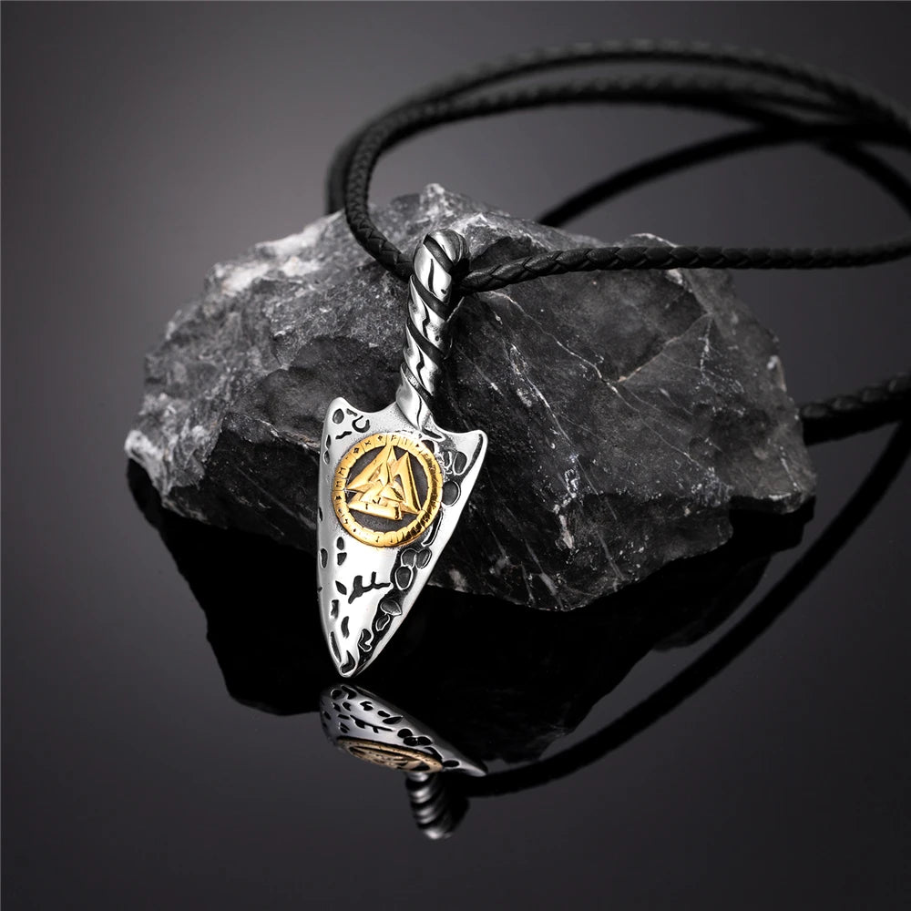 PENDRA Viking Trident Gold Steel Necklace