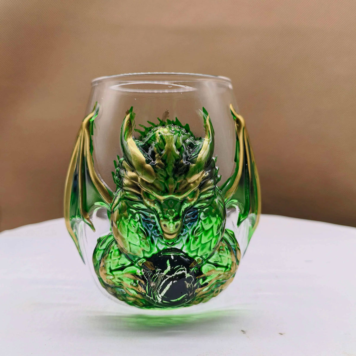 Mythical Green Dragon Whiskey Tumbler Cup Double‑Layer High Borosilicate Glass 3D Dragon Sculpture Drinking Glasses  Decoration