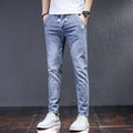 Man Fashion Elastic Waist Denim Jeans Men's Elastic Slim-fit Harlan 2026 New Light-colored Casual Trend Drawstring Men's Pants