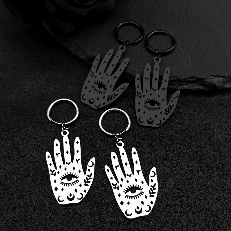 Witchcraft Hand Evil Eyelash Eye Hoop Earring for Women Stainless Steel Black Color Moon Dangle Earrings Jewelry pendientesE3497