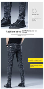 Autumn Winter Brushed Cowboy Luxury Slim Designer Clothes Male Korean Style Denim Skinny Plush Grey Jean Pants Trousers for Men