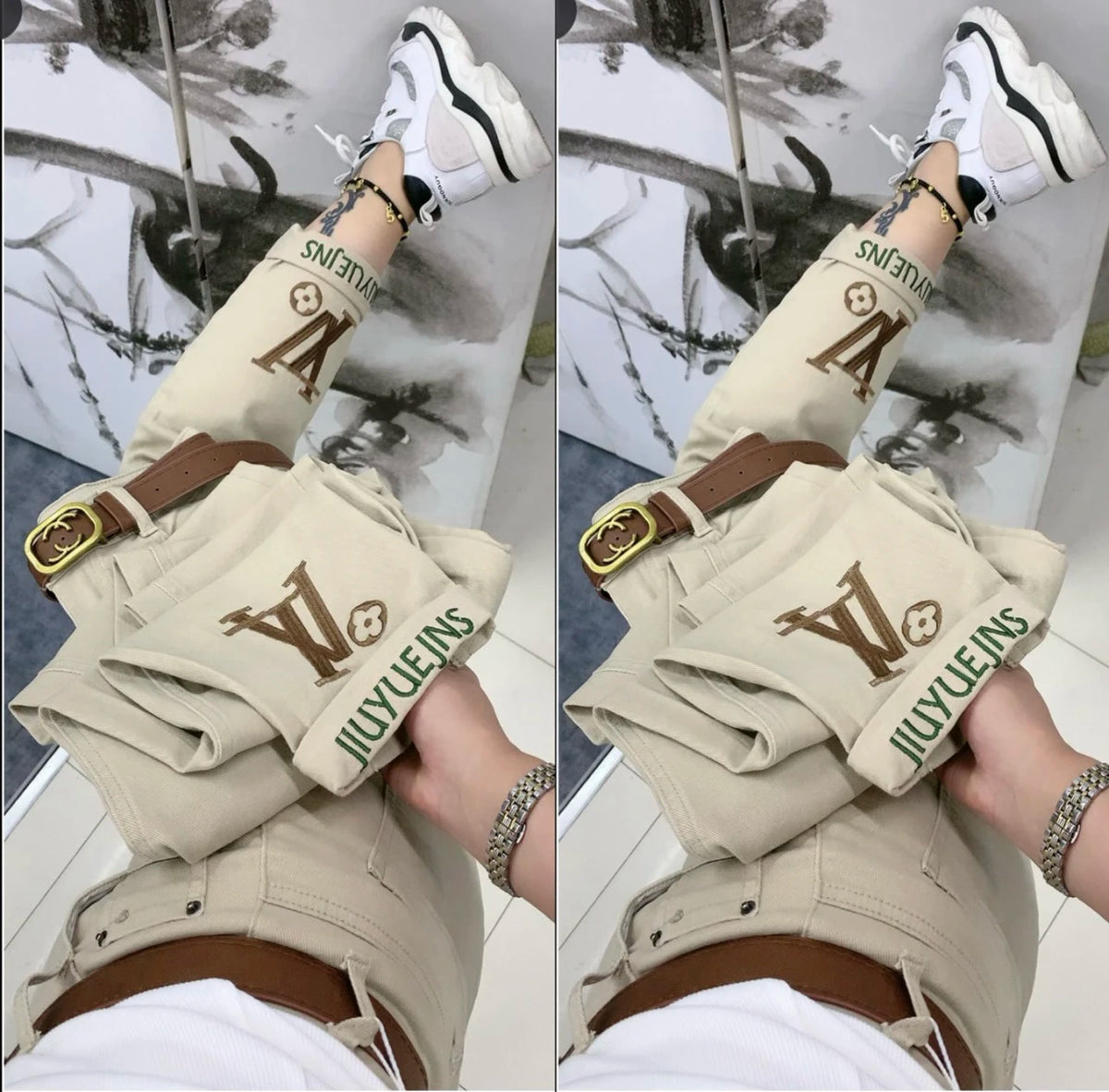 PENDRA Letter Embroidery High Waist Straight Jeans