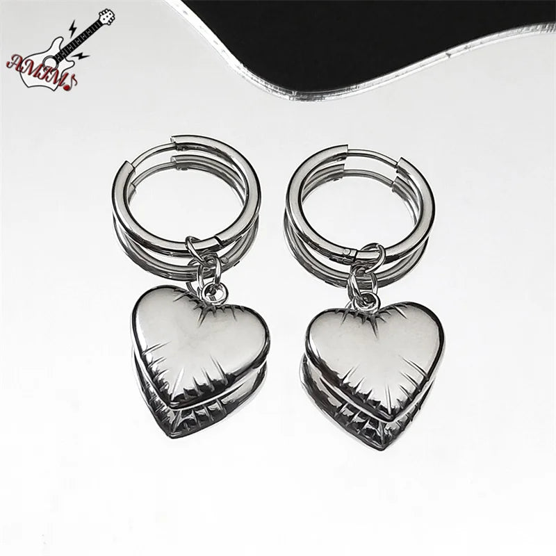 Stainless Steel Y2K Trendy Heart Hoop Earrings For Women Egirl Sweet Cool Circle Earings Punk Jewelry Gift EZZZ796-6SRS06