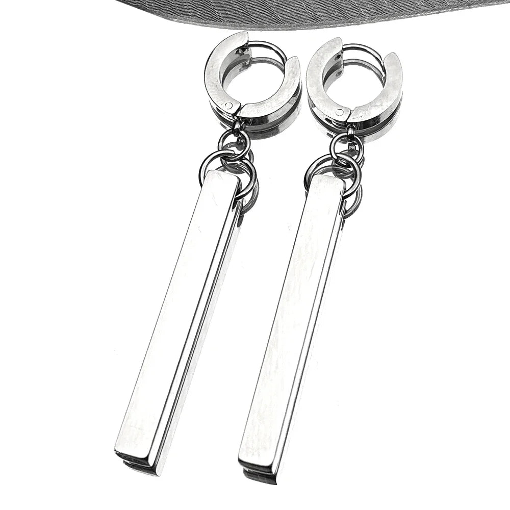 Long Square Stick Ear Clip Stud Earrings Pendant Punk Cool Men Women Fashion HipHop Drop Party Korean Earring Jewelry Pendientes