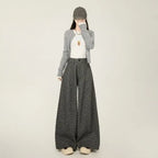 Lazy style floral print woolen suit pants women in winter new loose and versatile casual curved knife wide leg pants