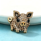 PENDRA Pigletique Enamel Rhinestone Pig Brooch