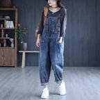 Minimalist jeans overalls women's spring new Korean version loose fit big pocket versatile trendy Harlan casual rompers