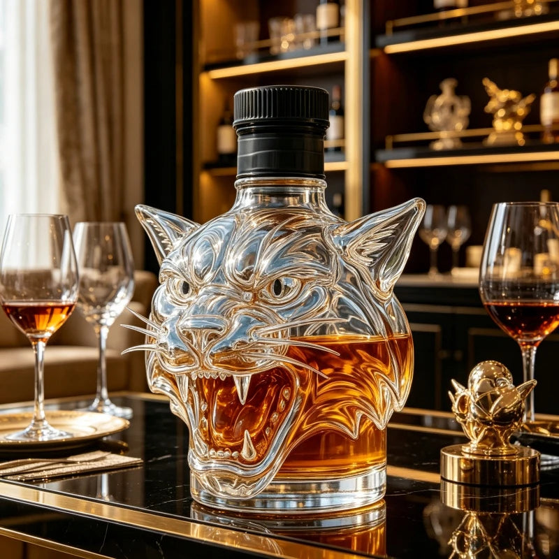 3D Skull Glass Whiskey Decanter Clear Bottle with Cork Stopper for Home Bar Halloween Party Collectible Ornament