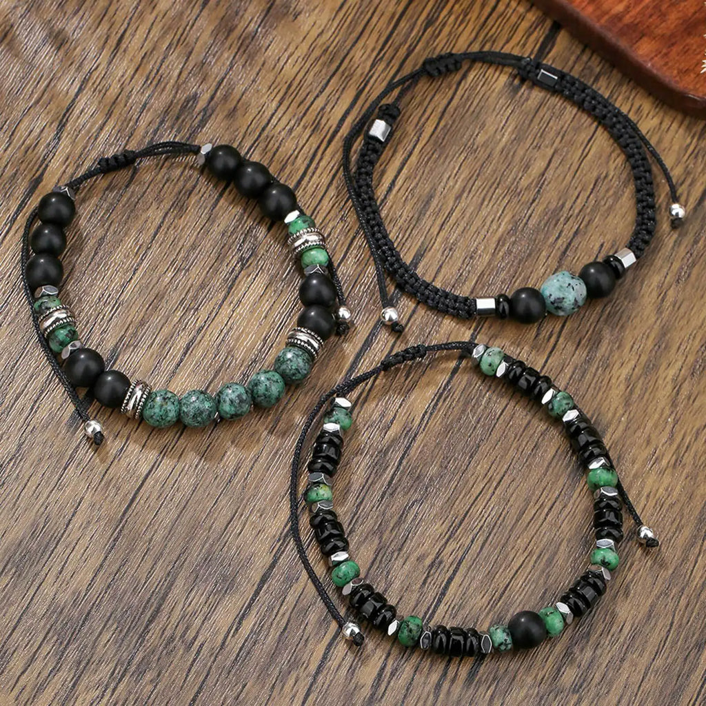 Ethnic Bead Bracelet for Men Boys,Layered African Pine Bead Wristband,Punk Jewelry Gift