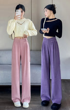 Corduroy pants women autumn and winter new Chinese style buckle casual thick solid color versatile wide leg pants