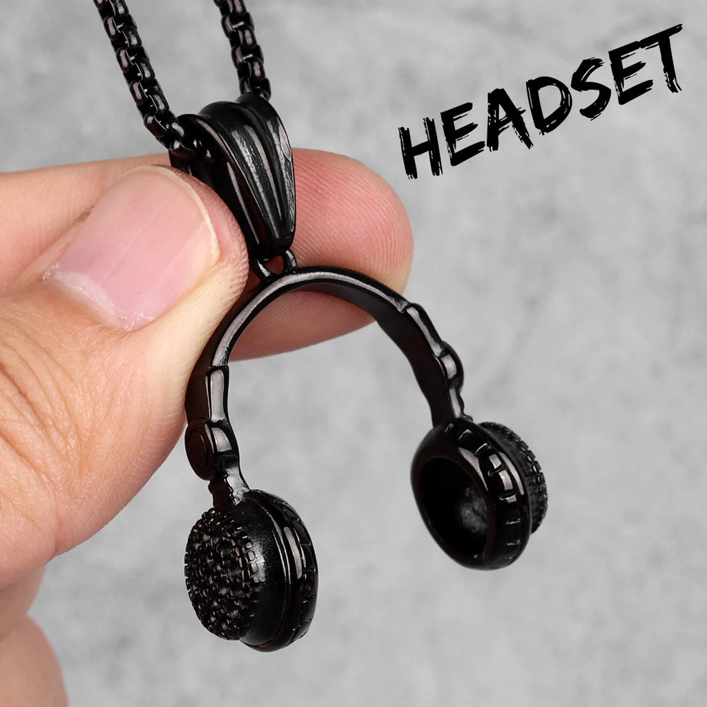 Headset Earphone Mens Long Necklaces Pendants Chain Hip Hop for Boy Male Stainless Steel Jewelry Creativity Gift Wholesale