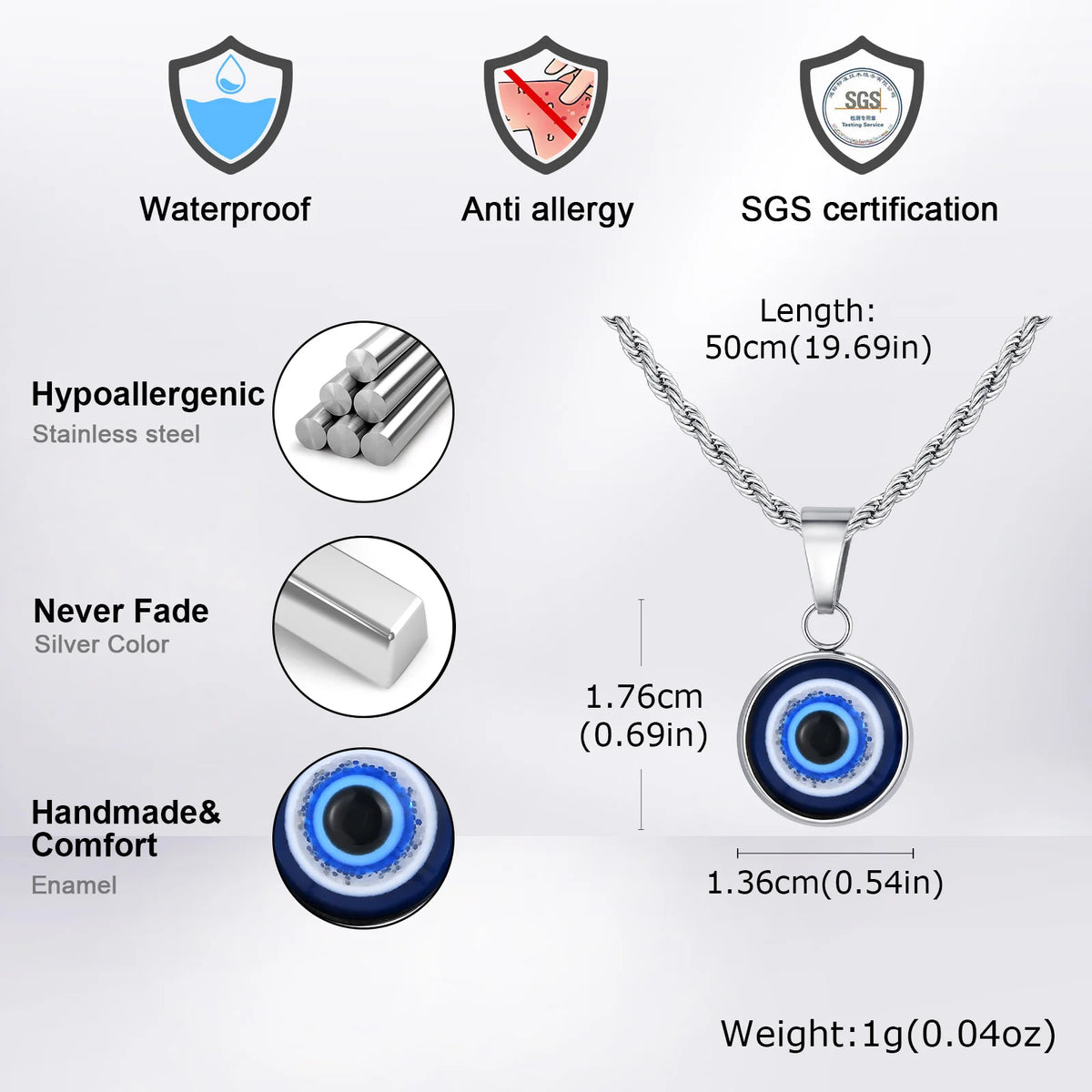 Stainless Steel Evil Eyes Necklace for Men Women,Waterproof Nazar Boncuğu Collar,Stylish Jewelry Gift
