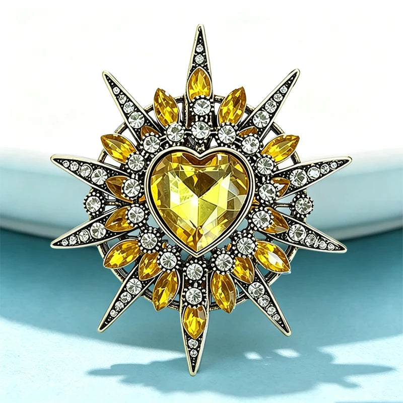 PENDRA Heartstar Vintage Crystal Heart Star Brooch