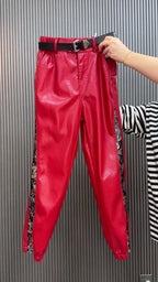 PENDRA Panelled High Waist Straight PU Leather Pants