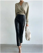 PU Autumn Winter Leather Pencil Pant Women Bodycon Fashion Office High Waist Ladies Trousers Casual Woman Pants