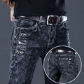 Autumn Winter Brushed Cowboy Luxury Slim Designer Clothes Male Korean Style Denim Skinny Plush Grey Jean Pants Trousers for Men