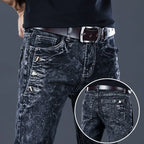 Autumn Winter Brushed Cowboy Luxury Slim Designer Clothes Male Korean Style Denim Skinny Plush Grey Jean Pants Trousers for Men