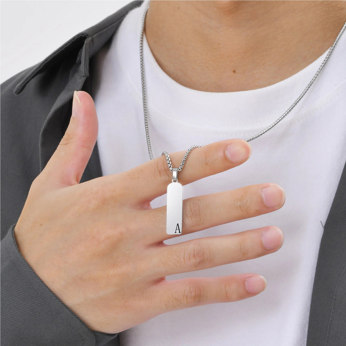 Initial Bar Mens Necklaces,Stainless Steel Vertical Geometric Pendant Collar with A-Z Letters,Casual Personalited Gift for Him