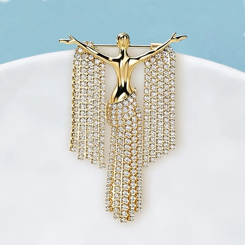 PENDRA Rhinstone Lady Figure Brooch