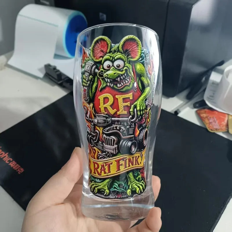 Rat Fink Beer Glass Cup Punk Rock Hot Rod Style Bar Party Drinkware Collection Ornaments