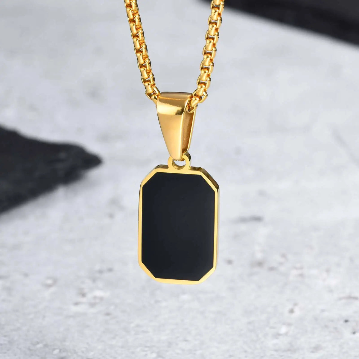 Casual Mens Geometric Square Necklaces,Black Enamel Rectangle Pendant with Rope Box Long Chain Collar,Stylish Jewelry Gifts