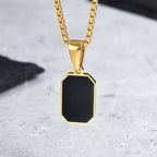 Stylish Men's Black Enamel Necklace,Stainless Steel Geometric Square Small Dogtags Necklace,Anniversary Birthday Father Gift