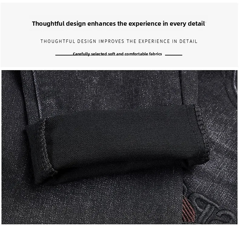 Original Brand Men's Clothing Autumn and Winter New Trend Letter Embroidered Jeans Men's Slim Fashion Korean Elastic Trousers