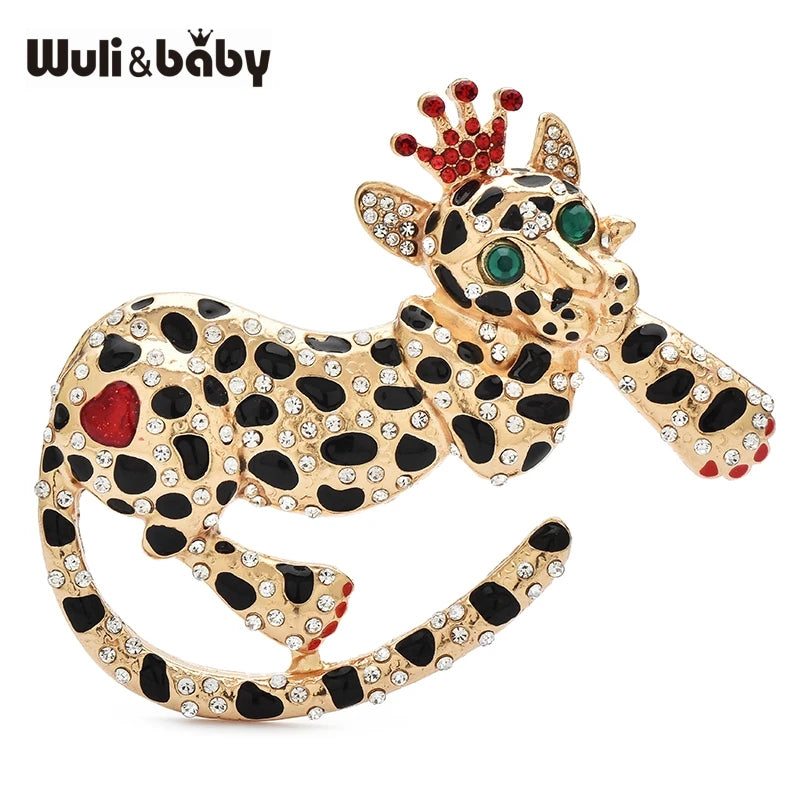 Wuli&baby Wear Crown Leopard Brooches 2-color Enamel Beautiful Animal Brooch For Women's Clothes Coat Pins Gifts