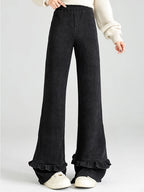 Solid corduroy micro flared pants women's winter wide leg casual high waisted narrow version straight leg sweatpants