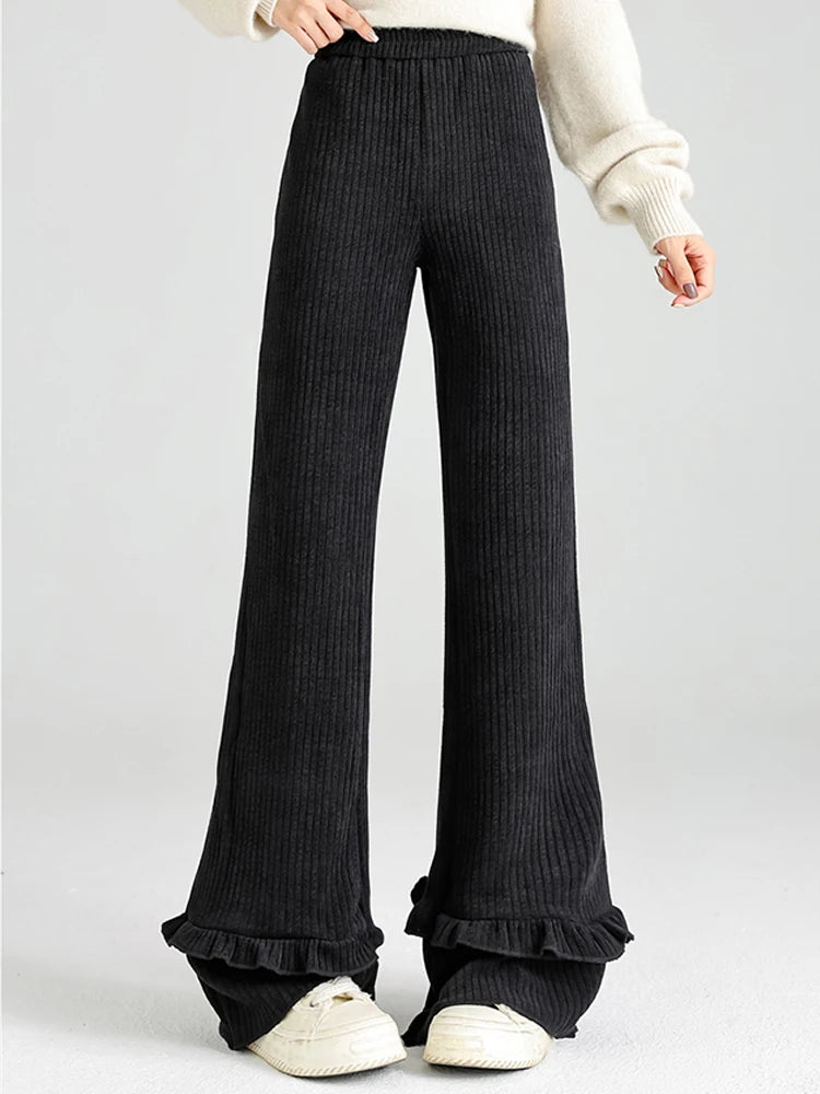 Solid corduroy micro flared pants women's winter wide leg casual high waisted narrow version straight leg sweatpants