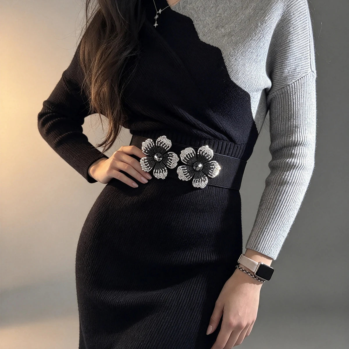 Flower Rhinestone Beaded Elastic Cummerbunds Female Dress Corsets Waistband for Women Elegant Wide Belts Decoration Plus Size