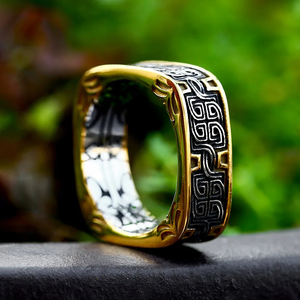 PENDRA Squareforge Embossed Pattern Ring