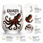 Kraken Octopus Whiskey Glass Vintage Nautical Compass Print Lowball Tumbler Heavy Clear Crystal Spirits Cup Unique Sea Monster