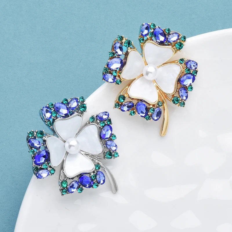 PENDRA Clovera Rhinestone Clover Leaf Brooch