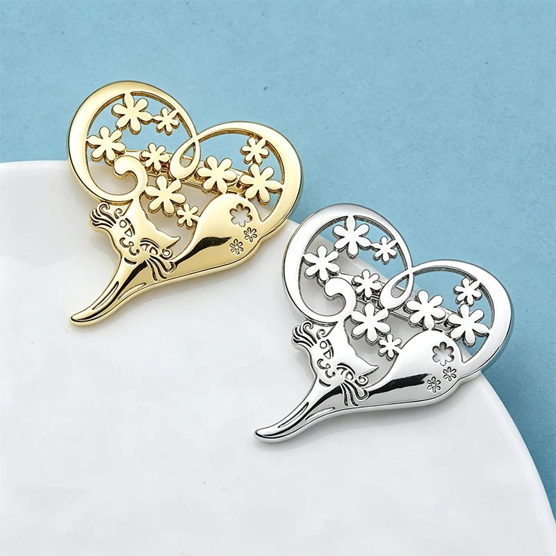 PENDRA Cat Heart Hollow Love Brooch