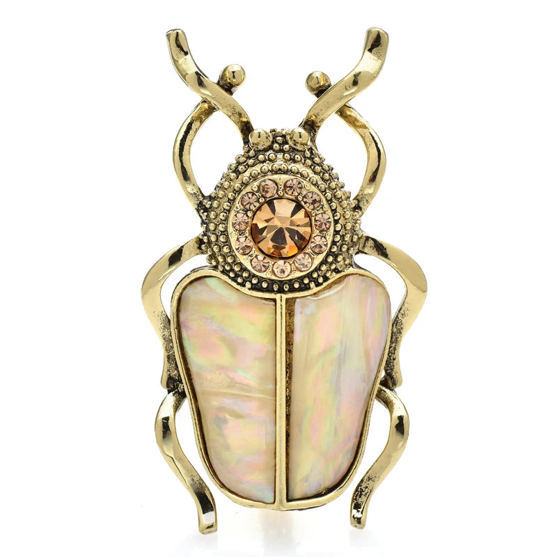 Wuli&baby Natural Shell Insects Brooches For Women Unisex 2-color Vintage Insect Party Casual Brooch Pins Gifts