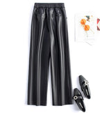 2025 autumn and winter new style leather pants elastic high waisted slim fit commute straight leg pants for women