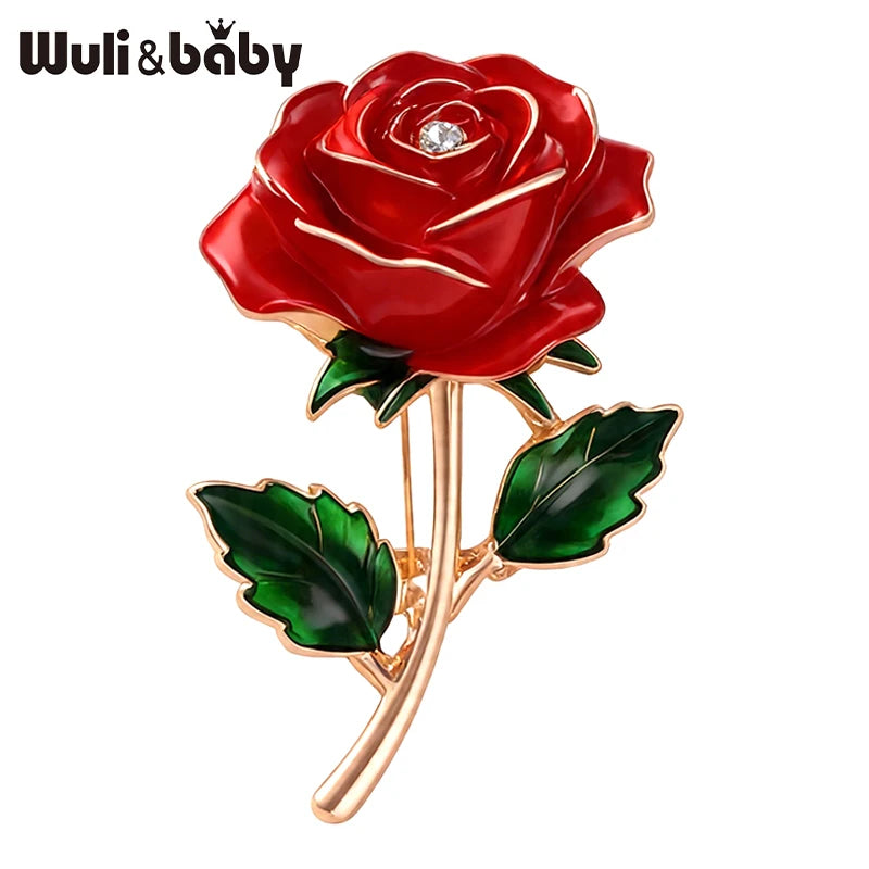 PENDRA Rosalia June Birthday Red Enamel Rose Brooch