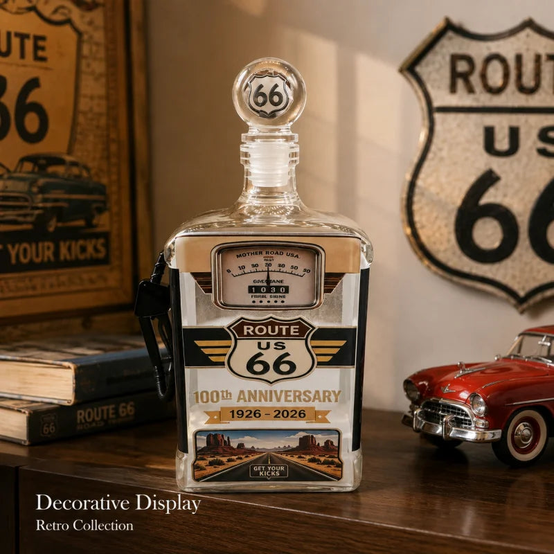 Route 66 100th Anniversary Gas Pump Shaped Whiskey Decanter 400ml Lead Free Crystal Liquor Bottle Retro American Road Culture