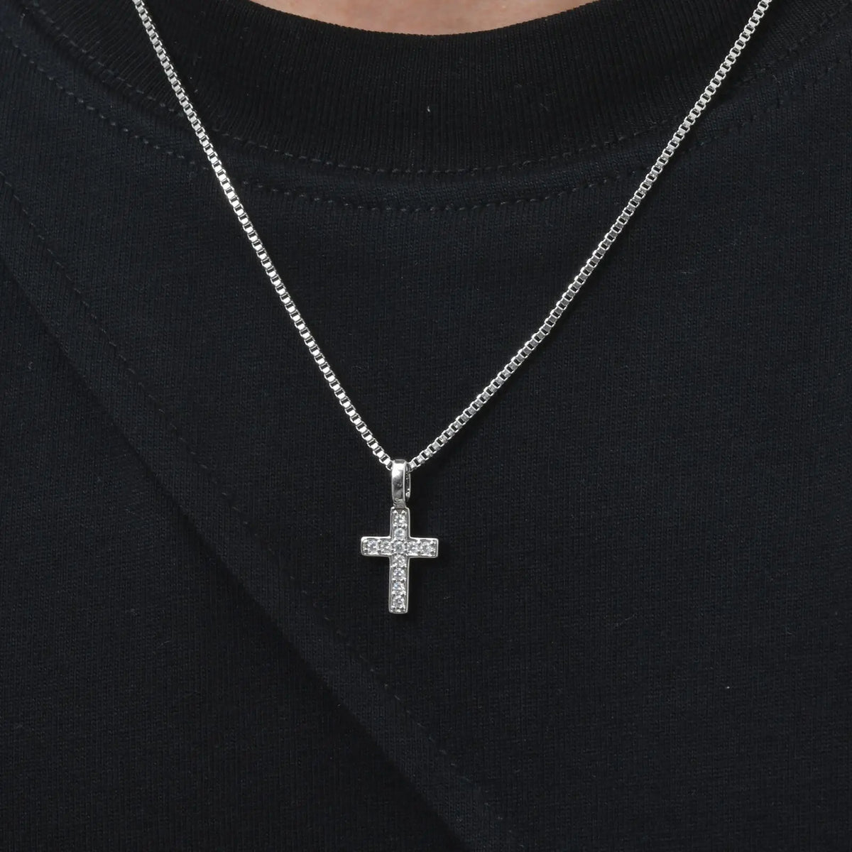 Punk Small Cross Necklace for Men Boys,Hip Hop Pendant Necklace with 50cm Stainless Steel Square Box Chain Gifts
