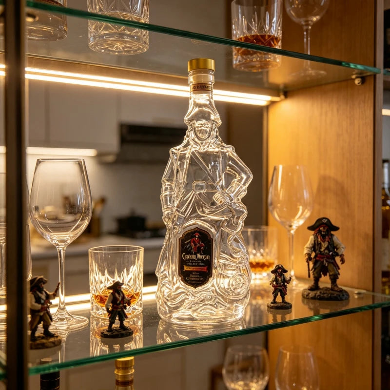 Pirate Captain Shaped Glass Decanter Unique Whiskey Liquor Bottle Barware Home Decor Collectible Drinking Gift