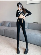 Fashion Women's Trousers 2023 Autumn New High-elastic Double-breasted Tight-fitting High-waisted Slimming Pants Women's Pants