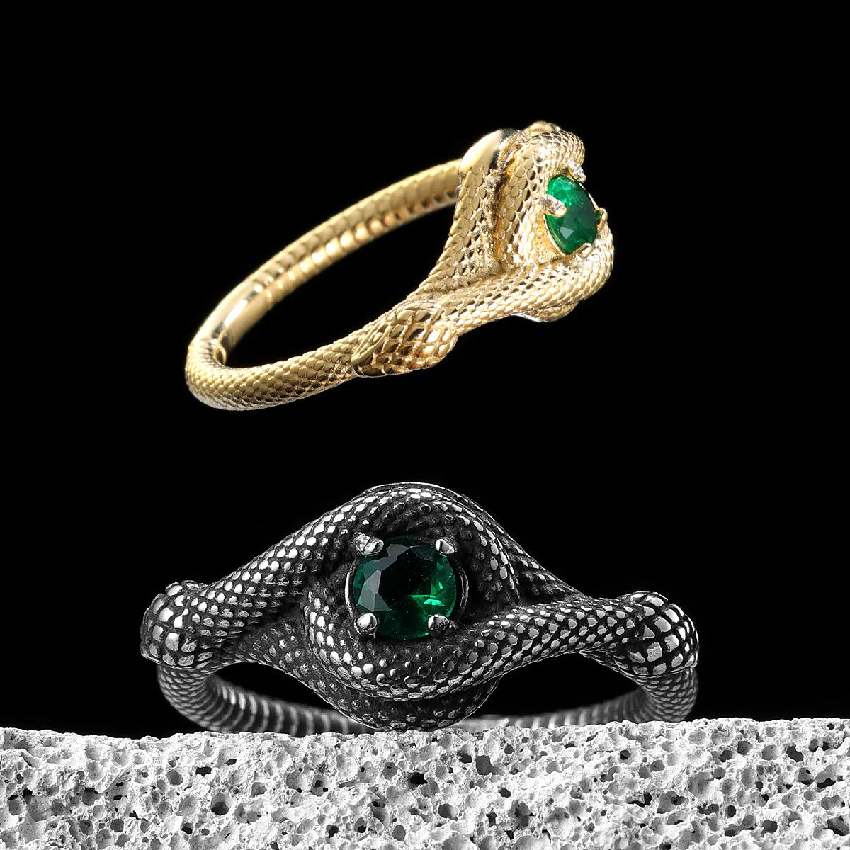PENDRA Snake Gemstone Viper Steel Ring