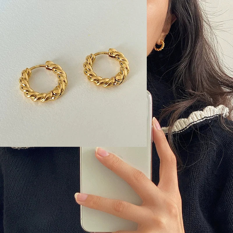 VENTFILLE Vintage Punk 925 Stamp Earrings for Women Girl Creative Twist Winding Geometric Handmade Party Silver Color Jewelry