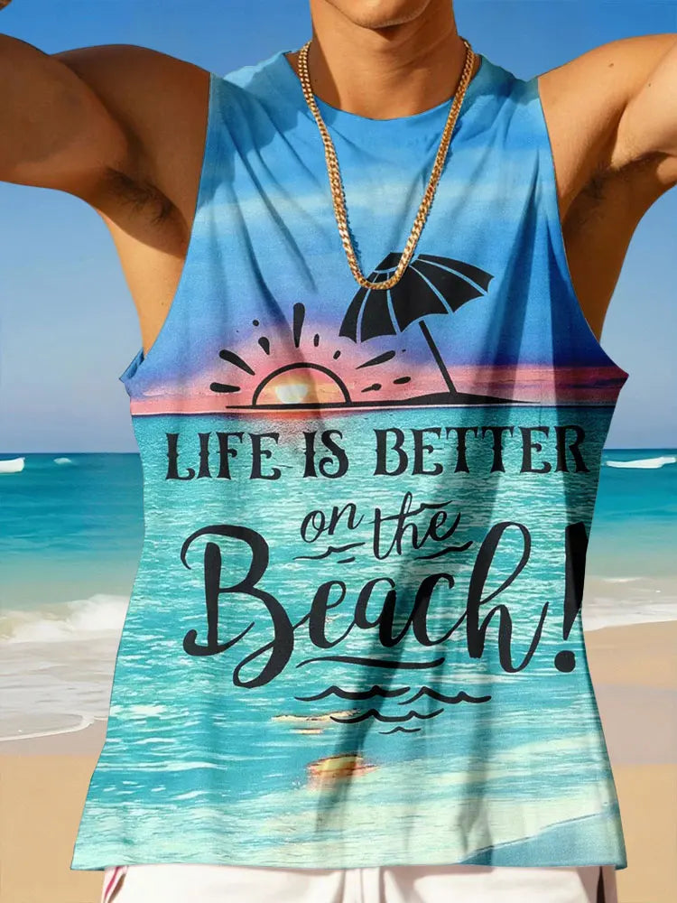 Stylish Hawaiian Tank Tops For Men Sleeveless Summer Casual Men's T-shirts Outdoor Beach Men's Loose Tank Tops 3D Printing