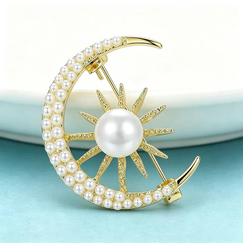 PENDRA Celestine Pearl Sun and Moon Brooch