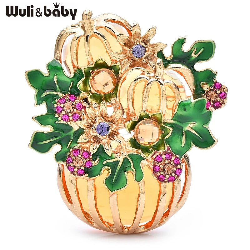 PENDRA Pumpkinbouquet Enamel Pumpkin Flower Basket Brooch