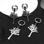 Stainless Steel Music Band Hip Hop Tree of Life Hoop Earrings for Women Silver Color Gothic Punk Earring Jewelry Gift E3404S06