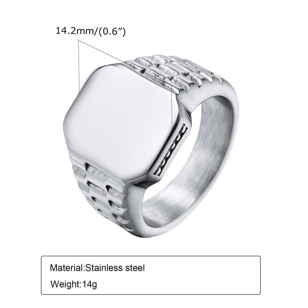Mprainbow Mens Poker Spade Ace Rings Lucky Gift Jewelry, Waterproof Stainless Steel Simple Square Shaped Signet Statement Ring