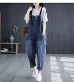 Minimalist jeans overalls women's spring new Korean version loose fit big pocket versatile trendy Harlan casual rompers